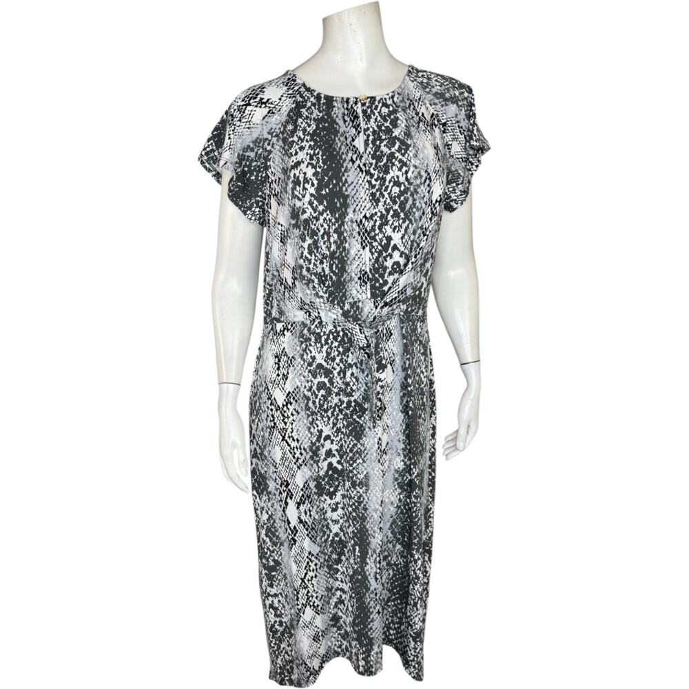 C.‎ Wonder Christian Siriano Dress M Black White Animal Print Belted Stretch NWT